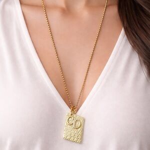 Christian Dior Trotter Dog Tag Pendant Necklace with CD Initial Charms